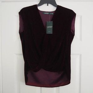 Holiday Lauren Ralph Lauren Red Velvet Surplice Top (NWT), Women's, Size PXS